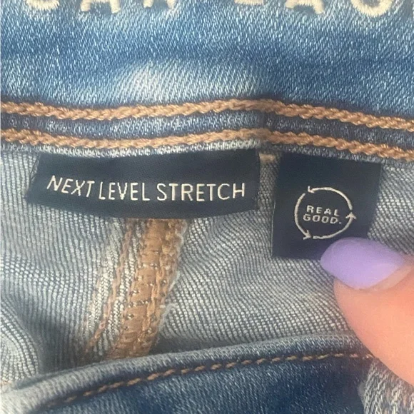 American Eagle Low Rise Bootcut Ripped Blue Jeans Size 0 - Picture 6 of 15